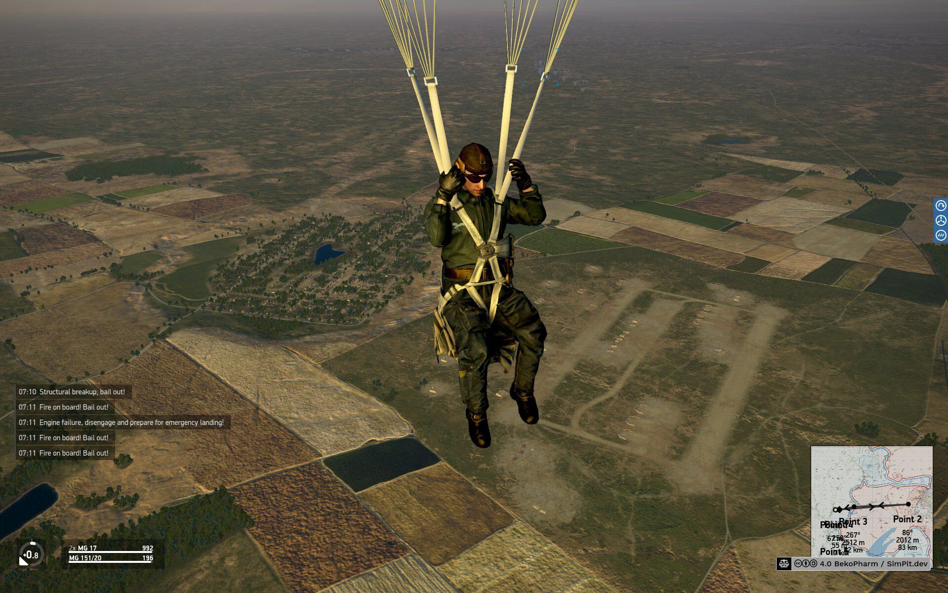 A typical ending of me in IL 2 Sturmovik - parachuting down to the ground
