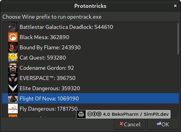 Launching OpenTrack in a specific Proton context with protontricks